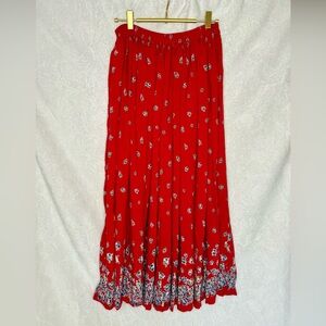 Vintage Red Floral Maxi Skirt